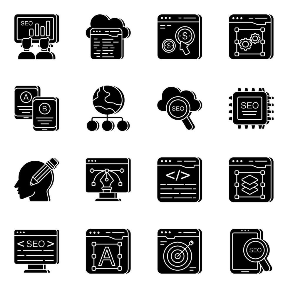 Pack of Seo and Mockup Solid Icons vector