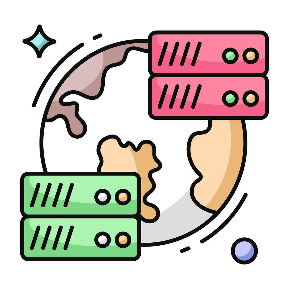 A flat icon design of global servers vector