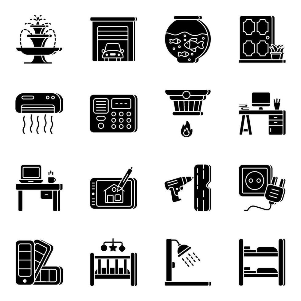 Pack of Home Accessories Solid Icons vector