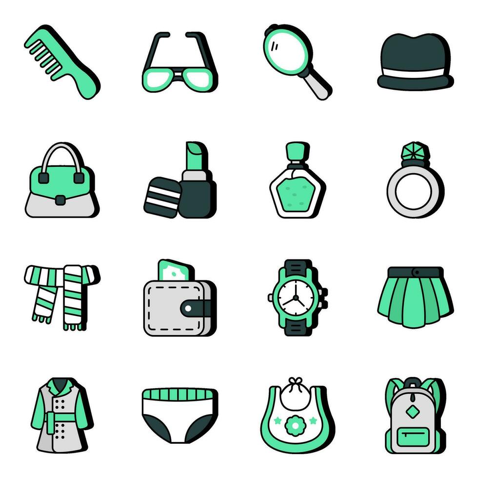 paquete de Moda accesorios plano íconos vector