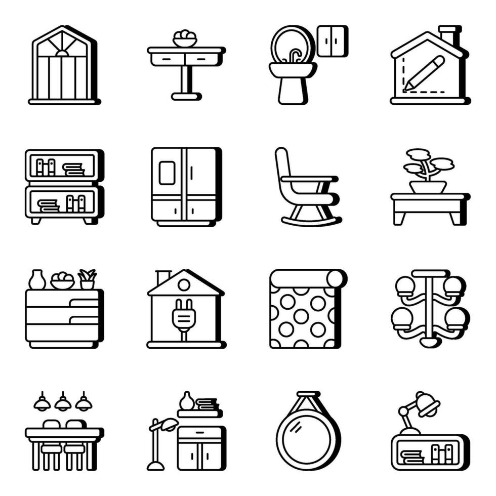 Pack of Furnishing Linear Icons vector