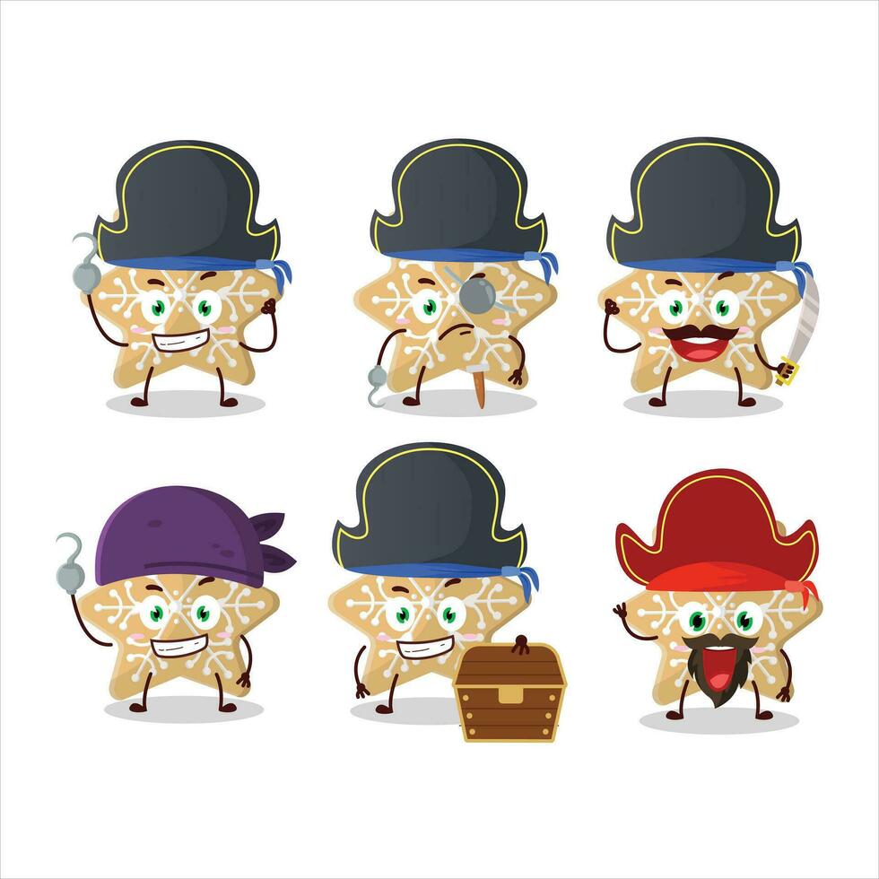 dibujos animados personaje de galletas nieve con varios piratas emoticones vector