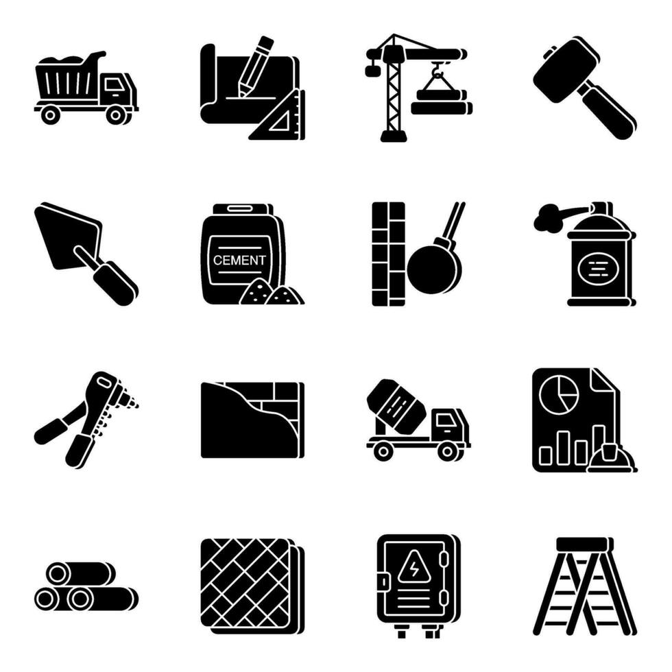Pack of Construction Instrument Flat Icons vector
