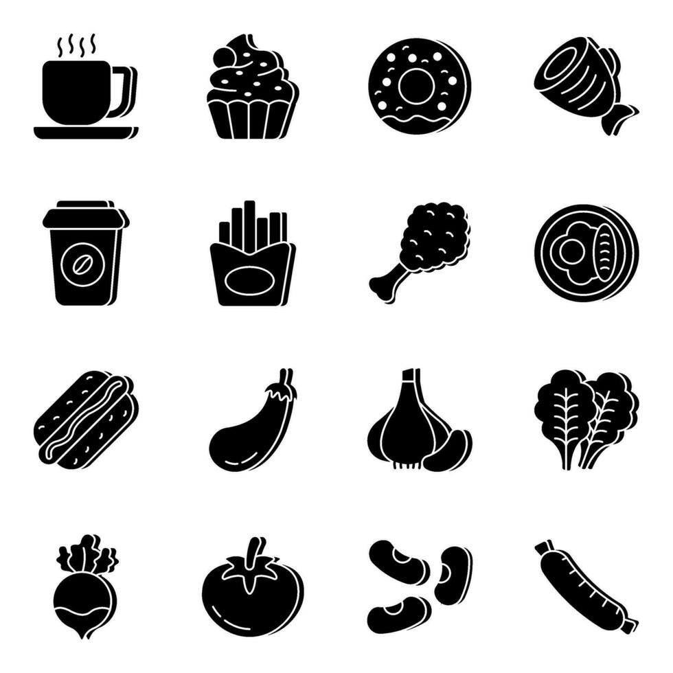 Pack of Food and Drink Solid Icons vector