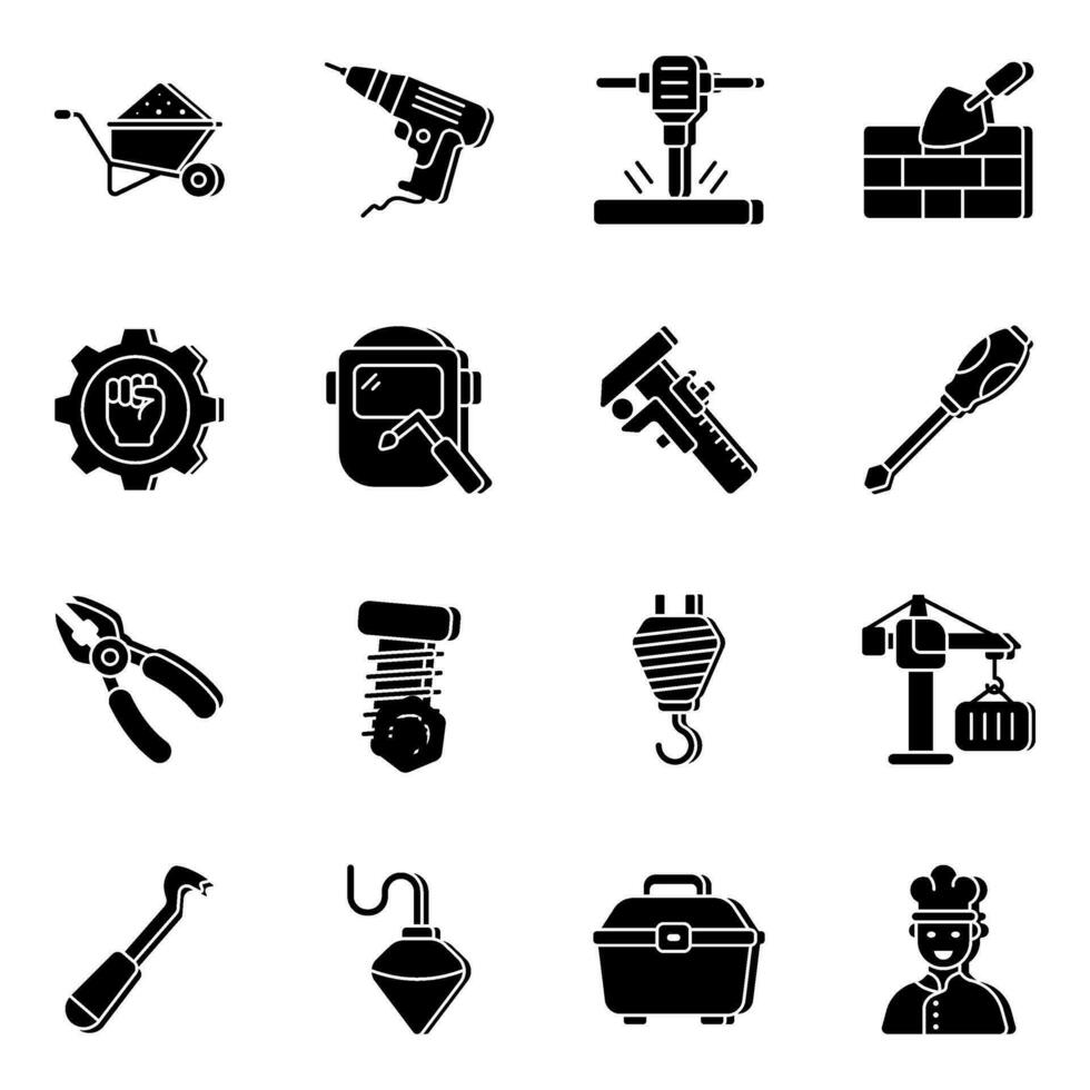 Pack of Labor Day and Construction Flat Icons vector