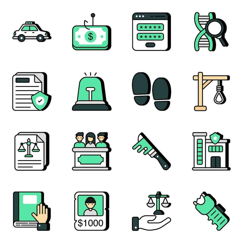Pack of Law and Order Flat Icons vector