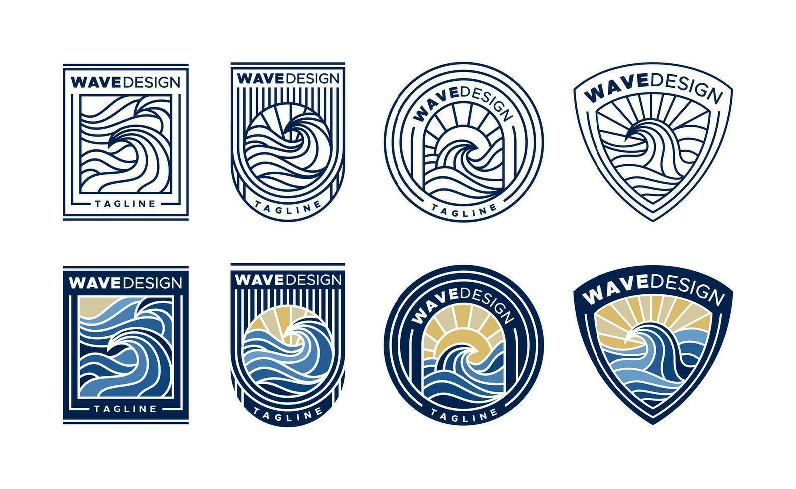 Bundle of line flat surf ocean wave emblem logo design vector