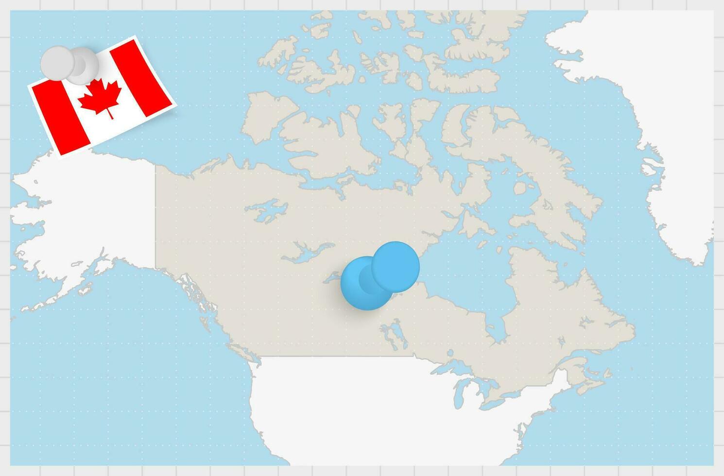 Map of Canada with a pinned blue pin. Pinned flag of Canada. vector