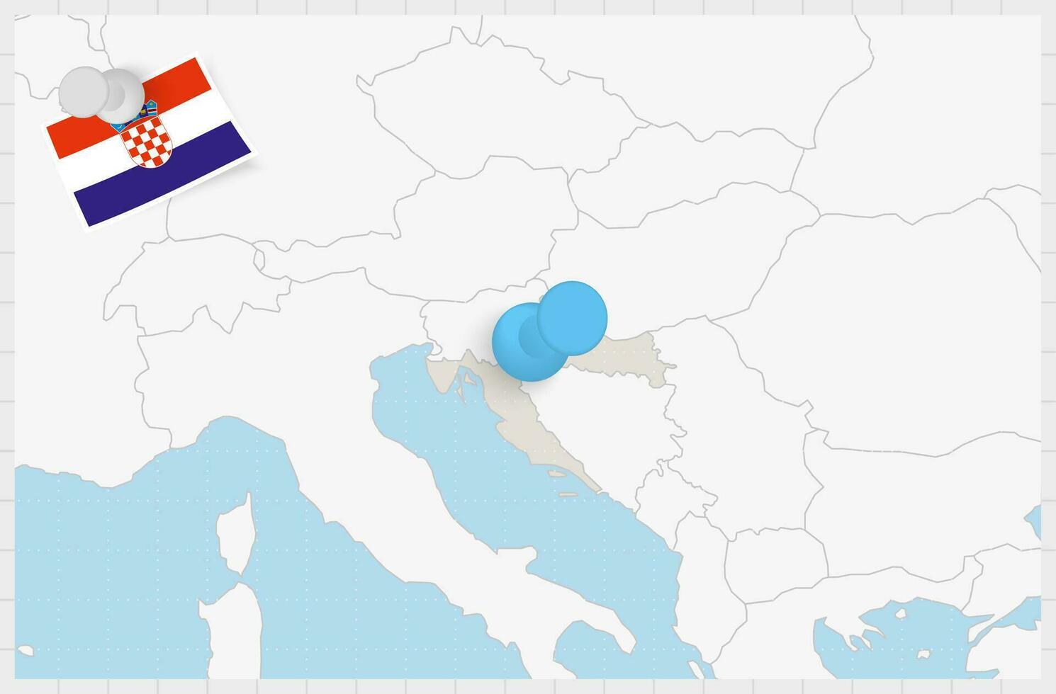 mapa de Croacia con un clavado azul alfiler. clavado bandera de Croacia. vector