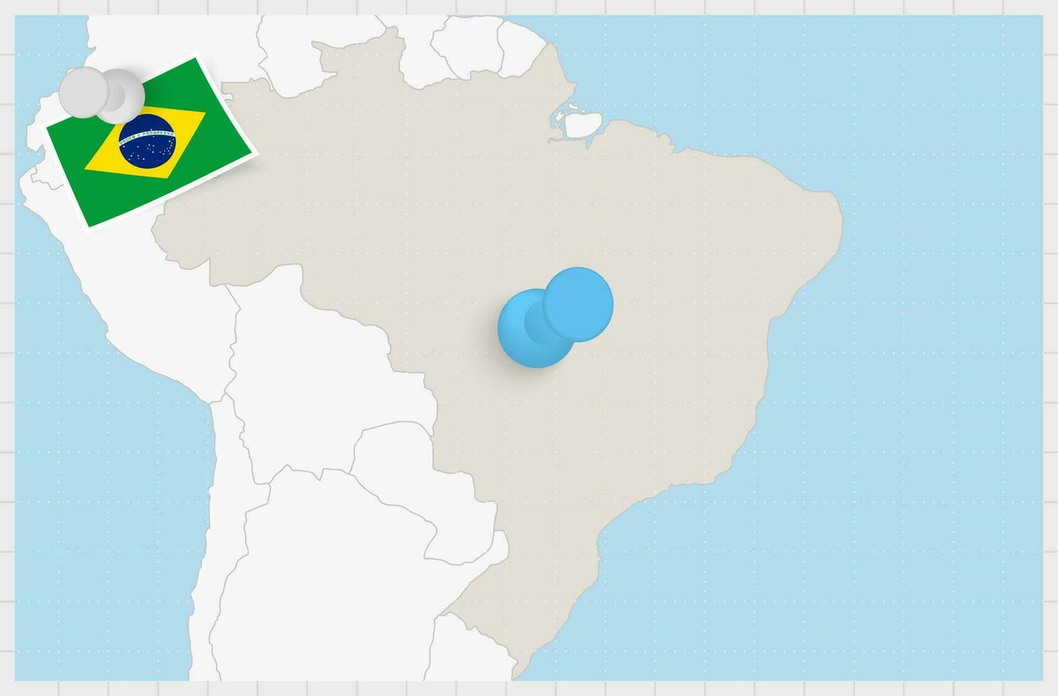 Map of Brazil with a pinned blue pin. Pinned flag of Brazil. vector