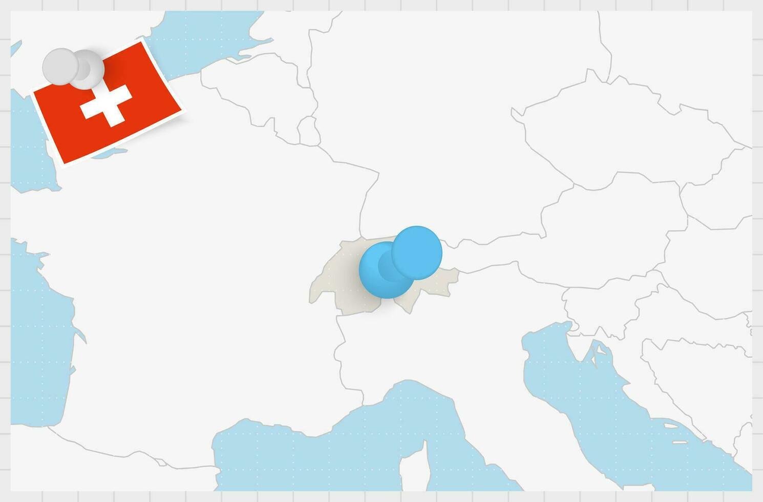 mapa de Suiza con un clavado azul alfiler. clavado bandera de Suiza. vector