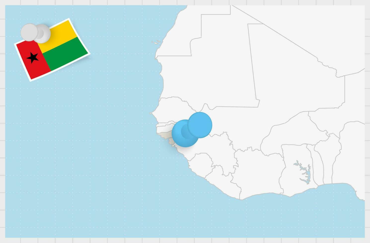 Map of Guinea-Bissau with a pinned blue pin. Pinned flag of Guinea-Bissau. vector