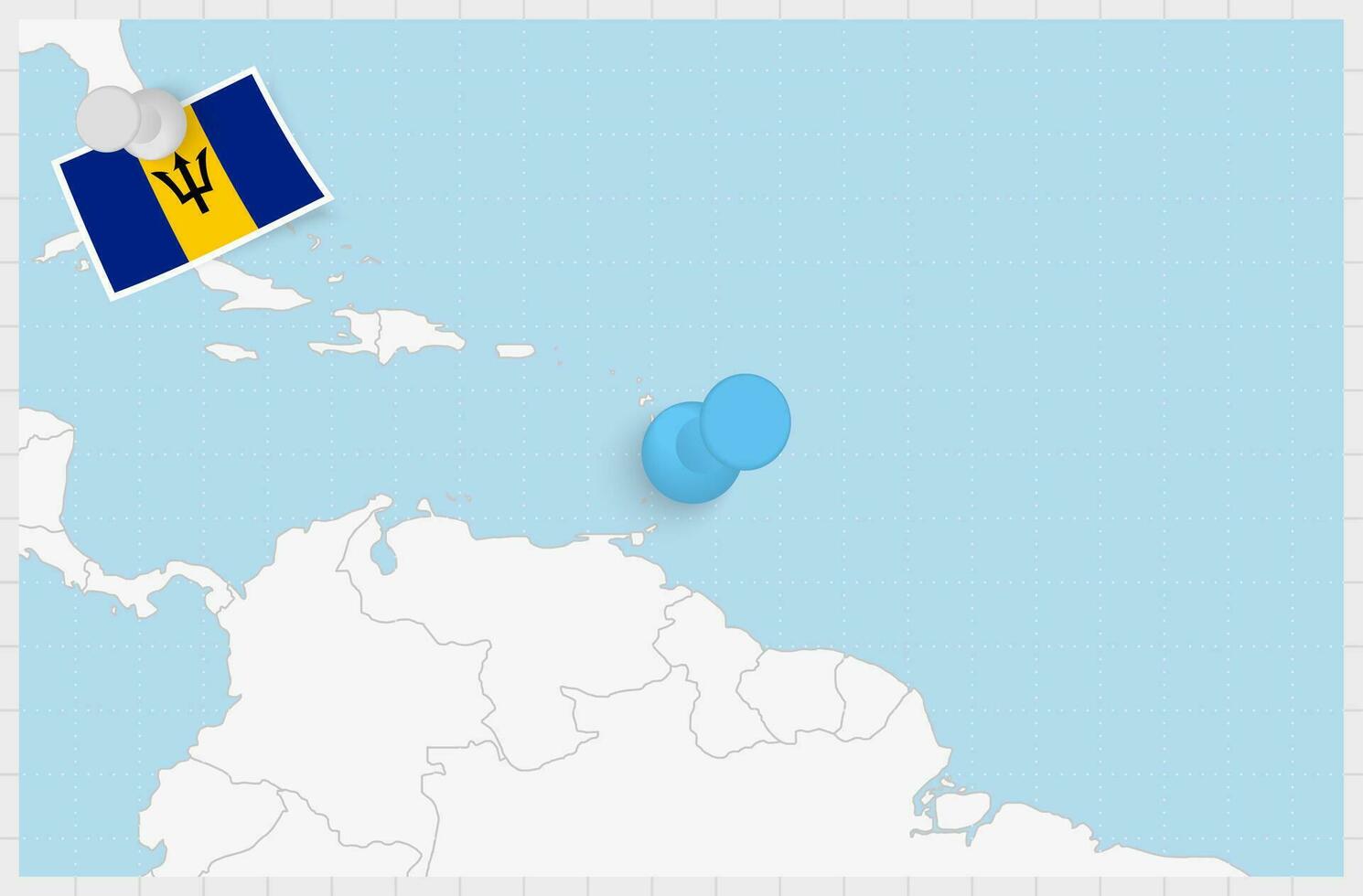 mapa de barbados con un clavado azul alfiler. clavado bandera de barbados vector