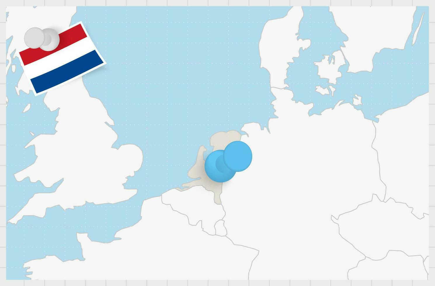 Map of Netherlands with a pinned blue pin. Pinned flag of Netherlands. vector