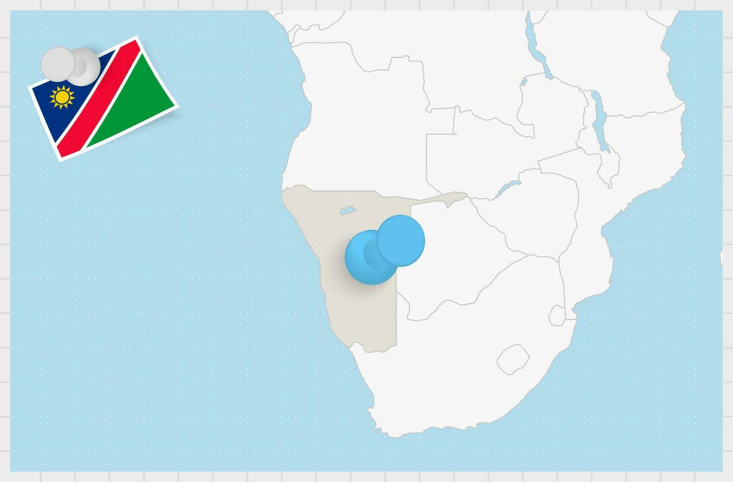 mapa de Namibia con un clavado azul alfiler. clavado bandera de Namibia. vector