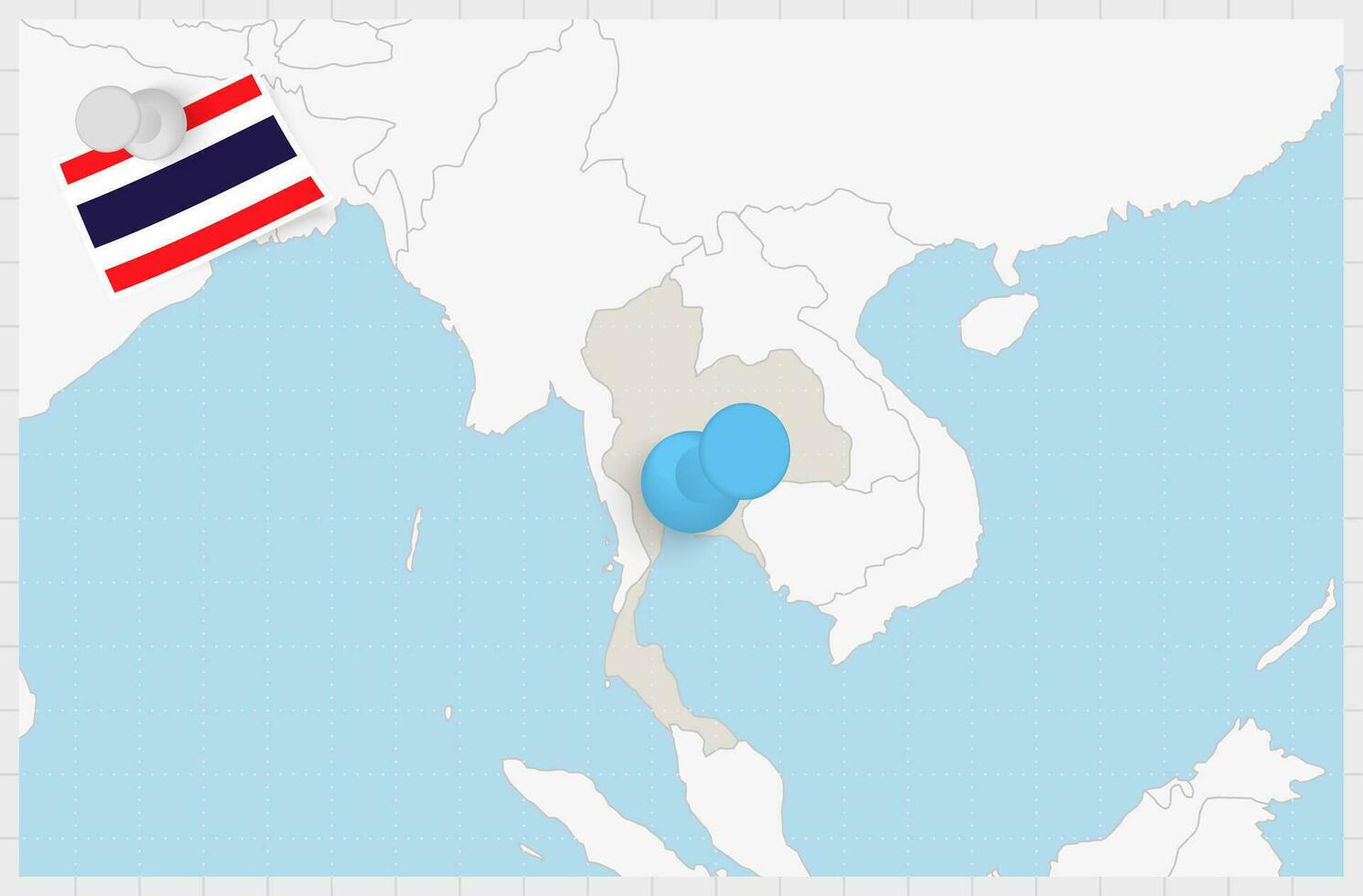 mapa de Tailandia con un clavado azul alfiler. clavado bandera de tailandia vector