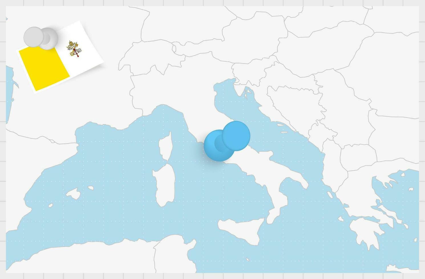 mapa de Vaticano ciudad con un clavado azul alfiler. clavado bandera de Vaticano ciudad. vector