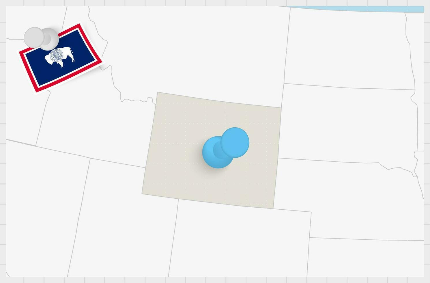 mapa de Wyoming con un clavado azul alfiler. clavado bandera de Wyoming. vector