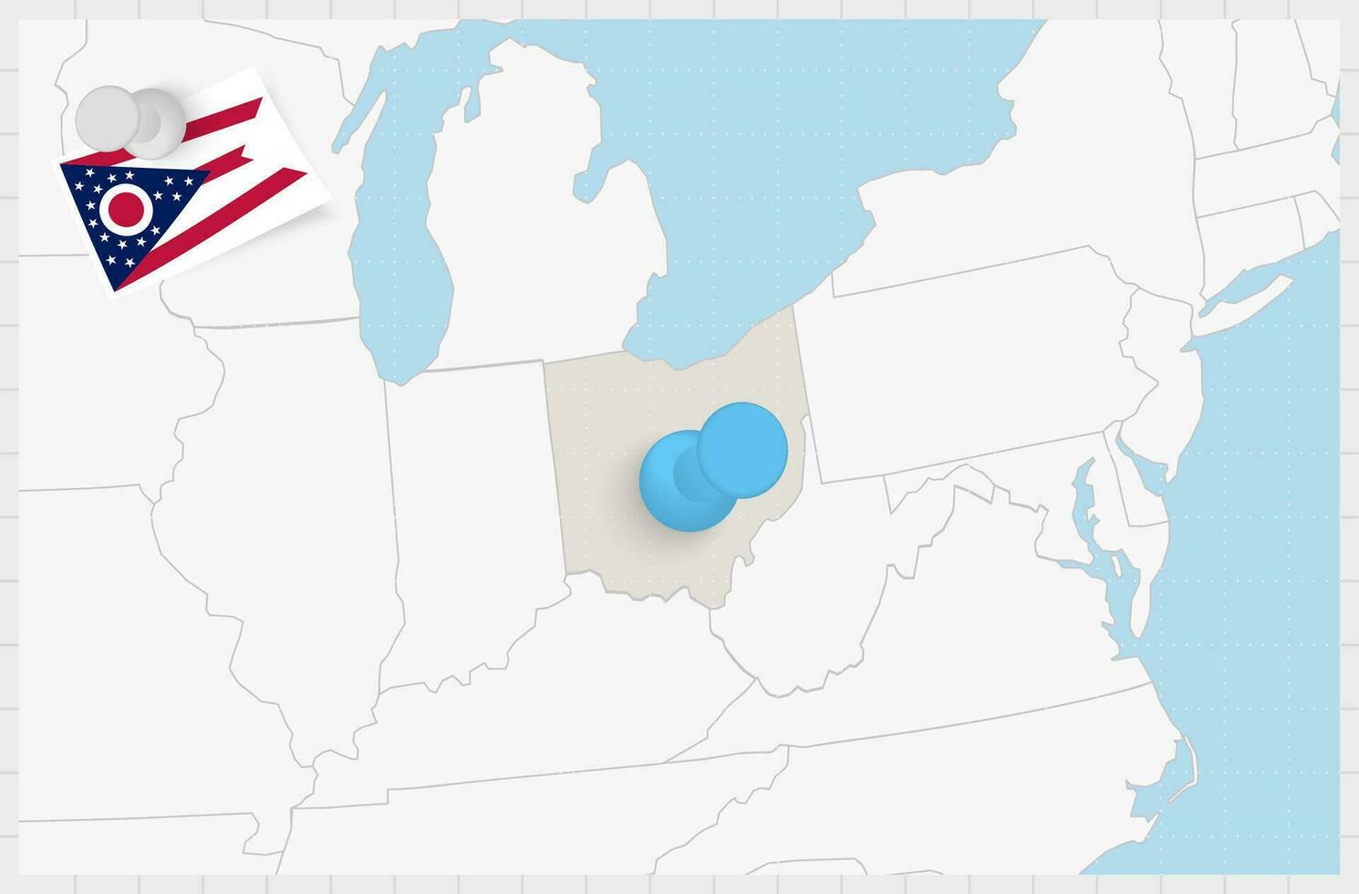 mapa de Ohio con un clavado azul alfiler. clavado bandera de Ohio. vector