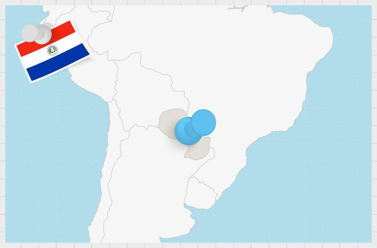 mapa de paraguay con un clavado azul alfiler. clavado bandera de paraguay vector