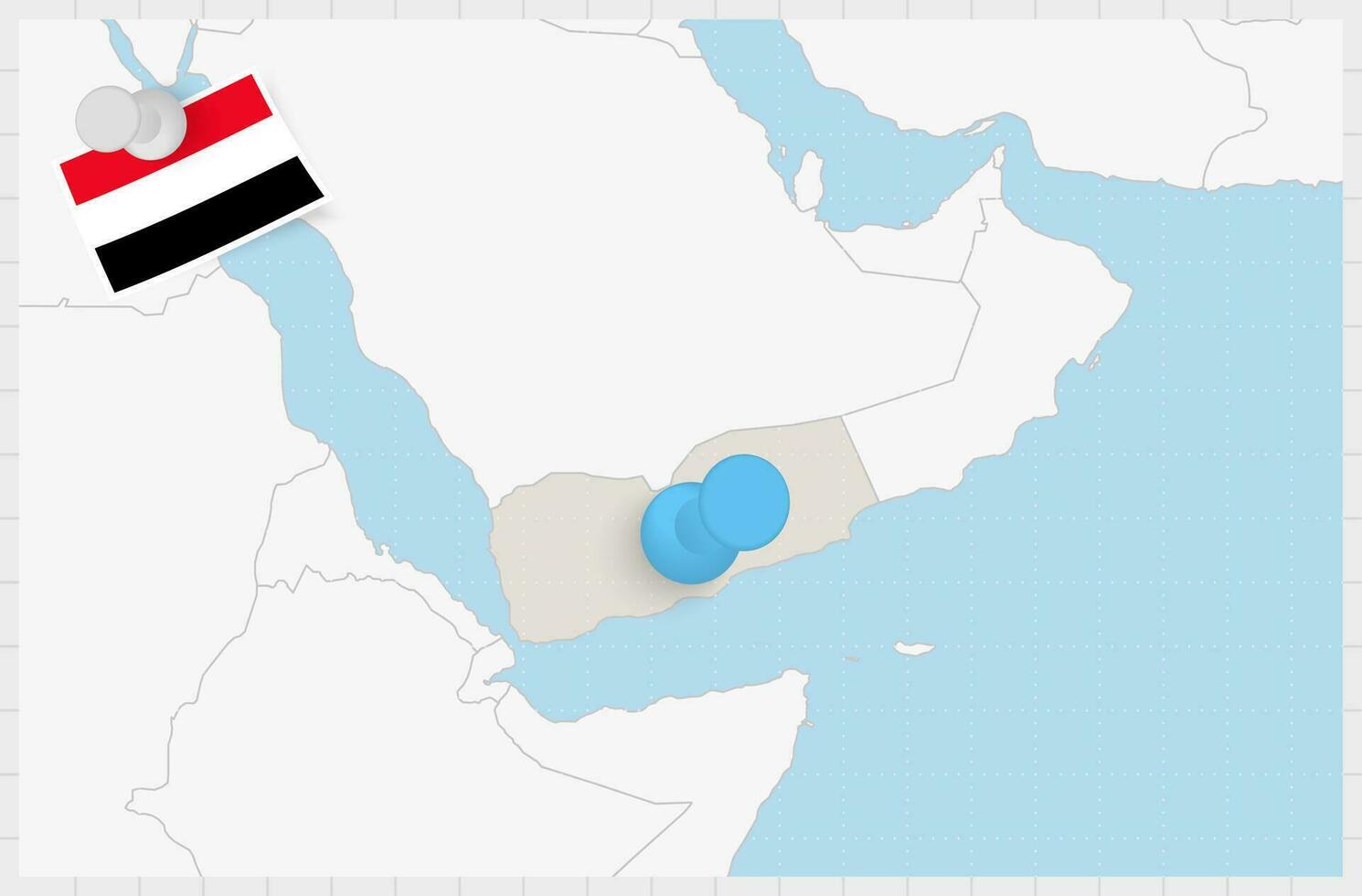 Map of Yemen with a pinned blue pin. Pinned flag of Yemen. vector