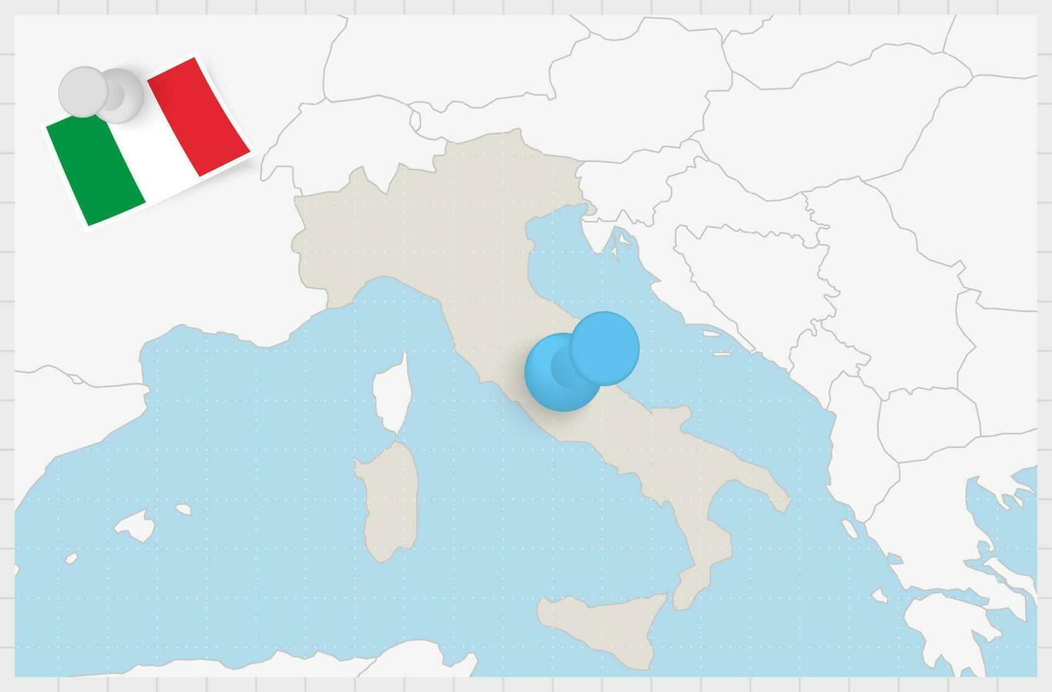 mapa de Italia con un clavado azul alfiler. clavado bandera de Italia. vector