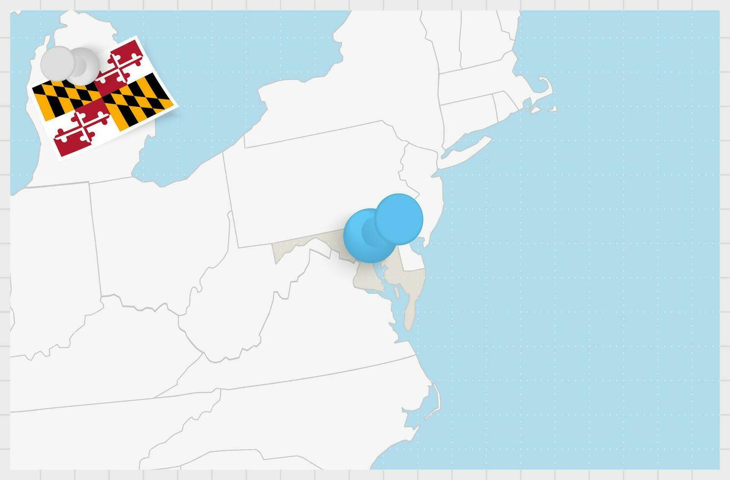 Map of Maryland with a pinned blue pin. Pinned flag of Maryland. vector