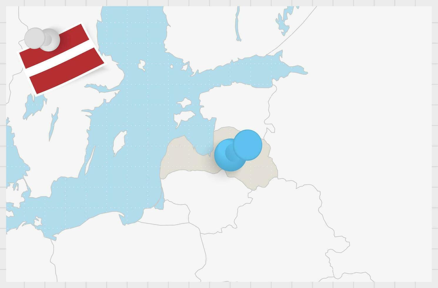 Map of Latvia with a pinned blue pin. Pinned flag of Latvia. vector