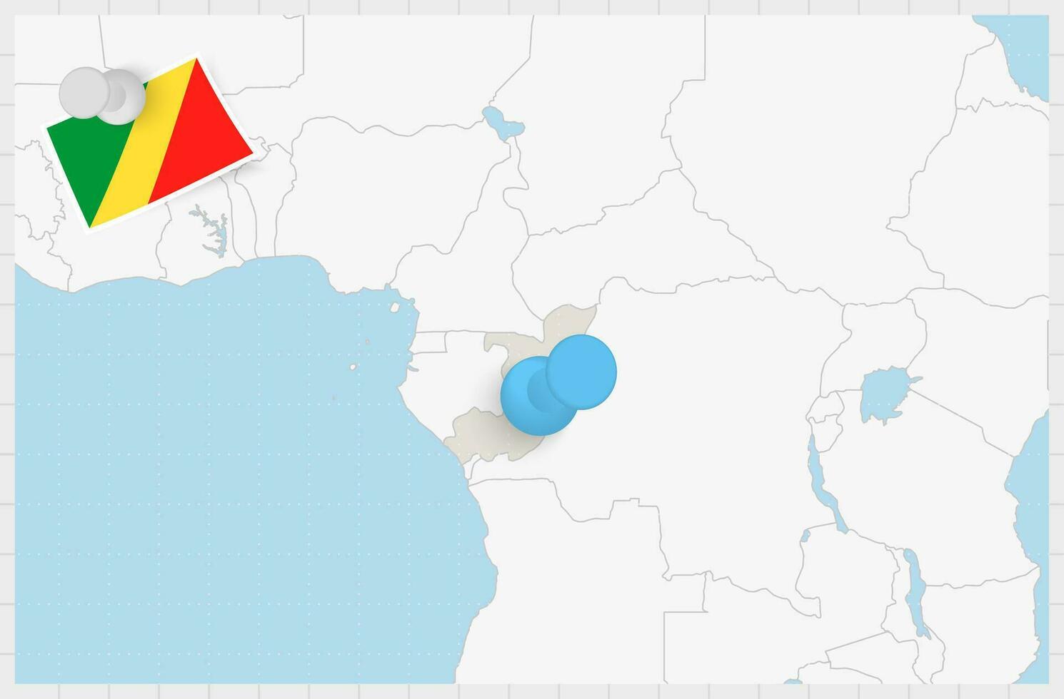 mapa de congo con un clavado azul alfiler. clavado bandera de congo vector