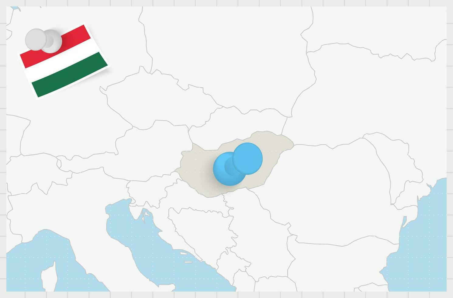 mapa de Hungría con un clavado azul alfiler. clavado bandera de Hungría. vector