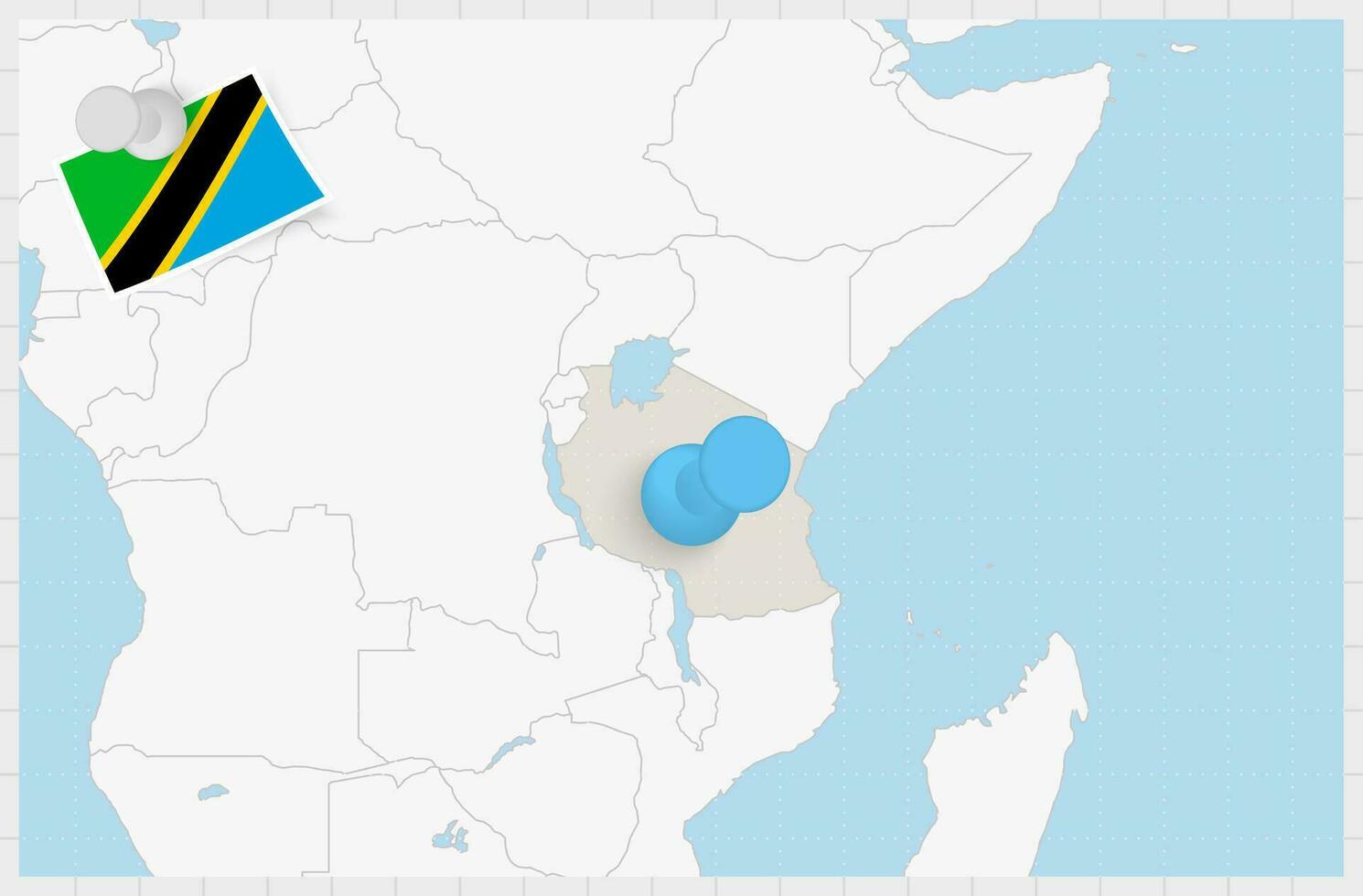 Map of Tanzania with a pinned blue pin. Pinned flag of Tanzania. vector