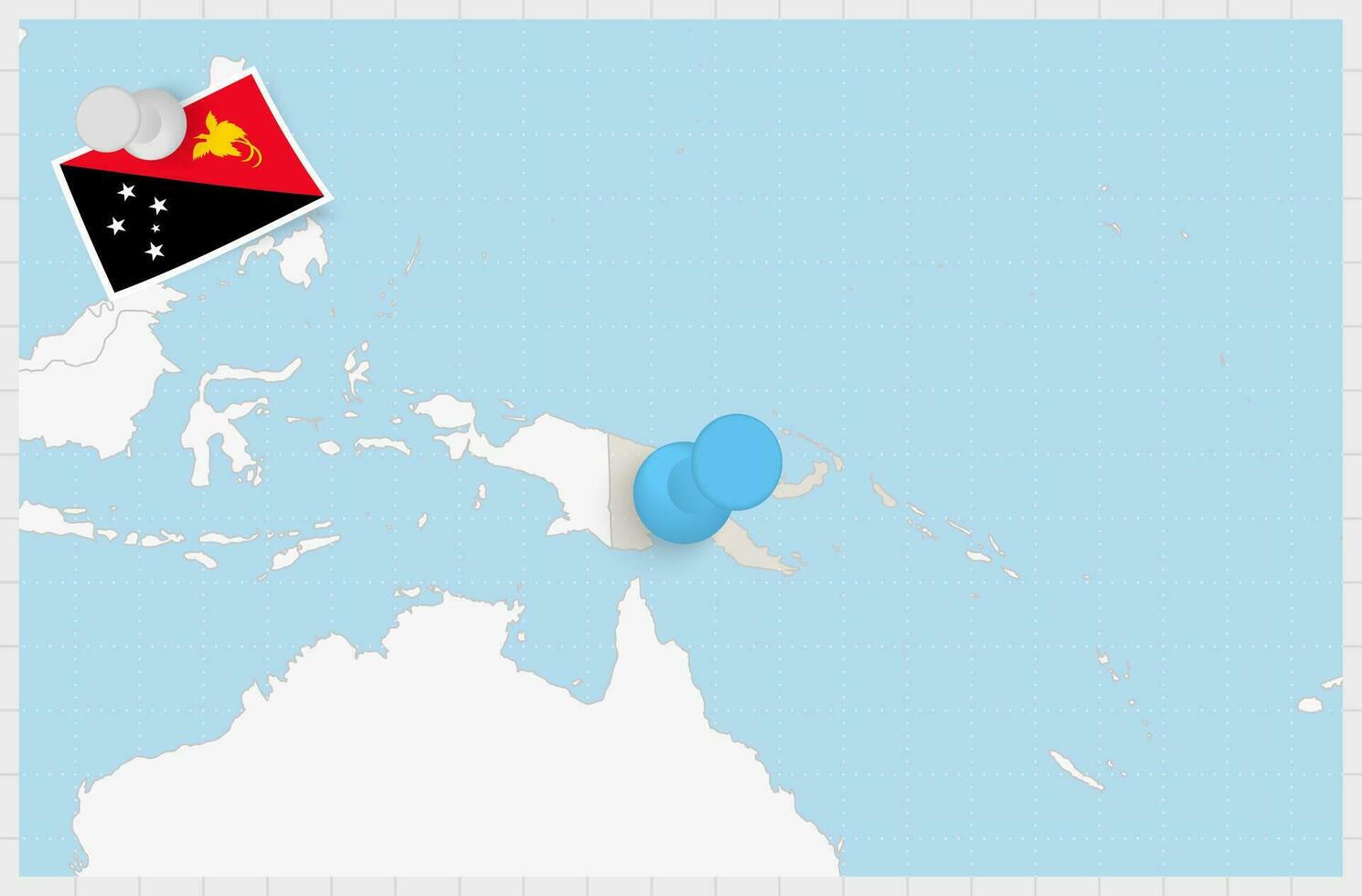 Map of Papua New Guinea with a pinned blue pin. Pinned flag of Papua New Guinea. vector