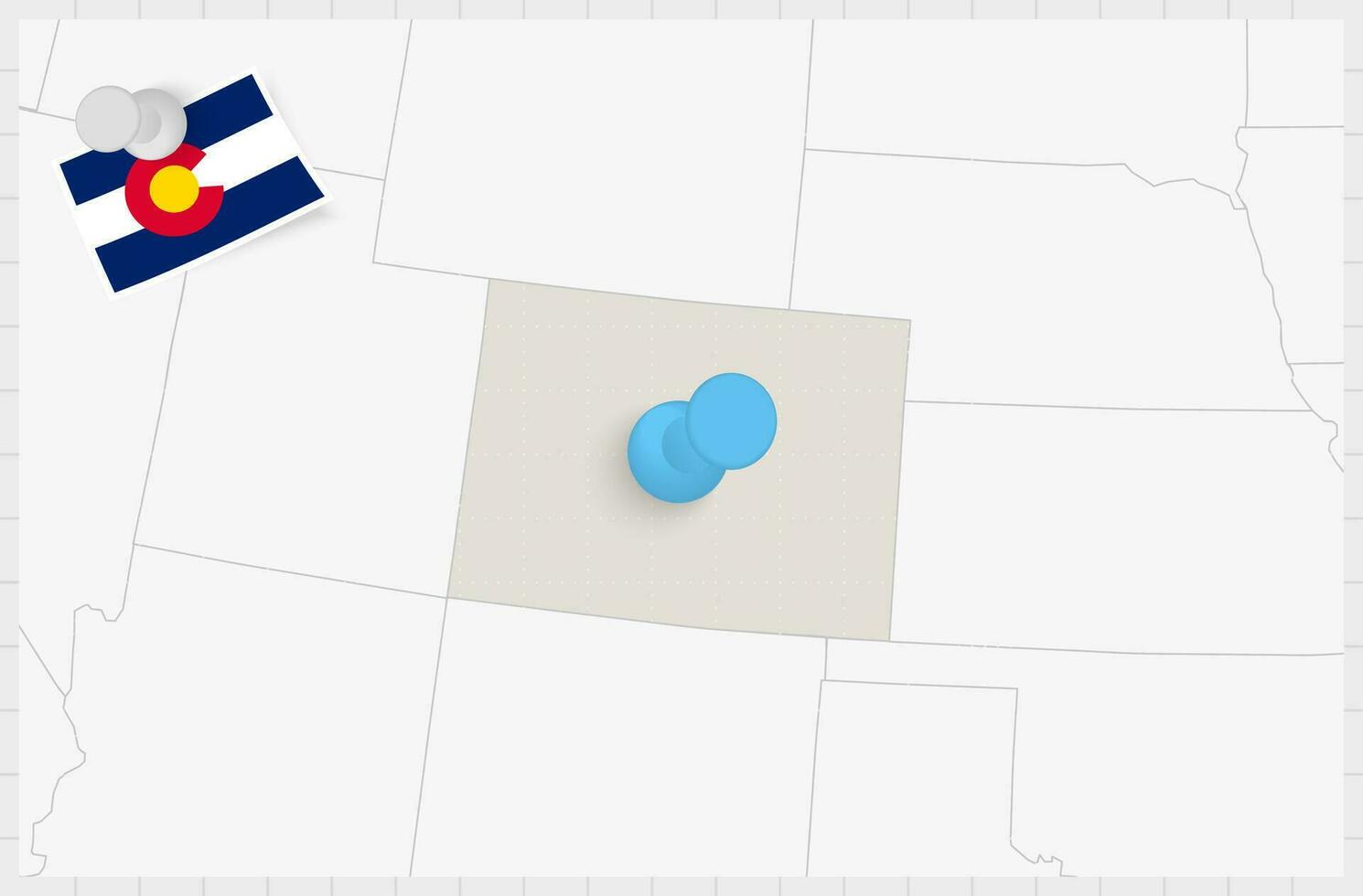 Map of Colorado with a pinned blue pin. Pinned flag of Colorado. vector