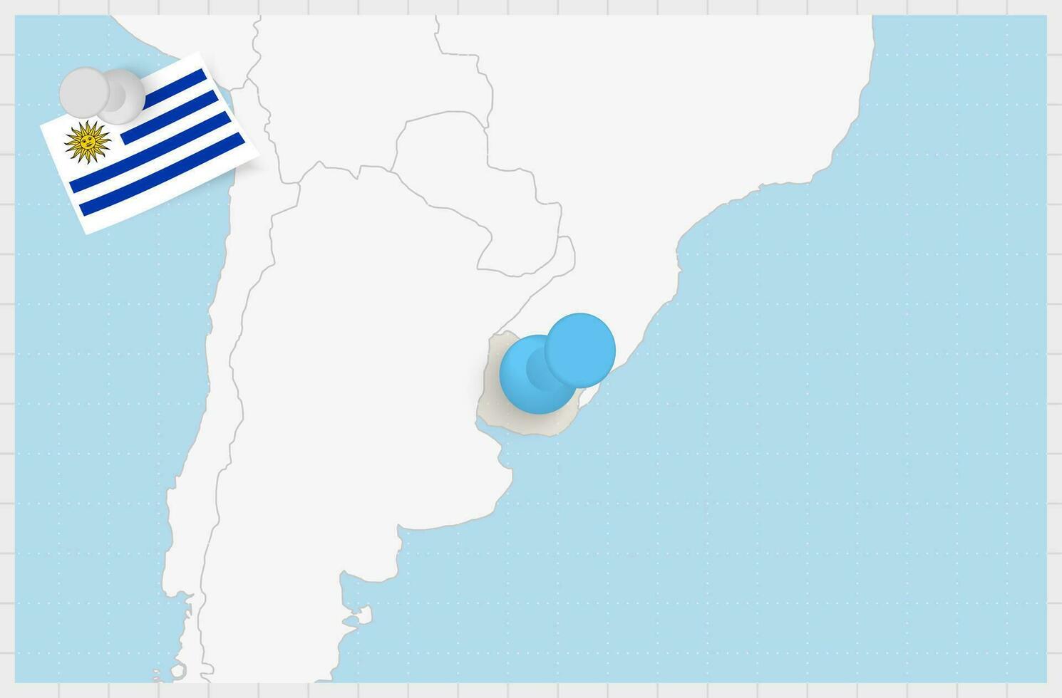 Map of Uruguay with a pinned blue pin. Pinned flag of Uruguay. vector
