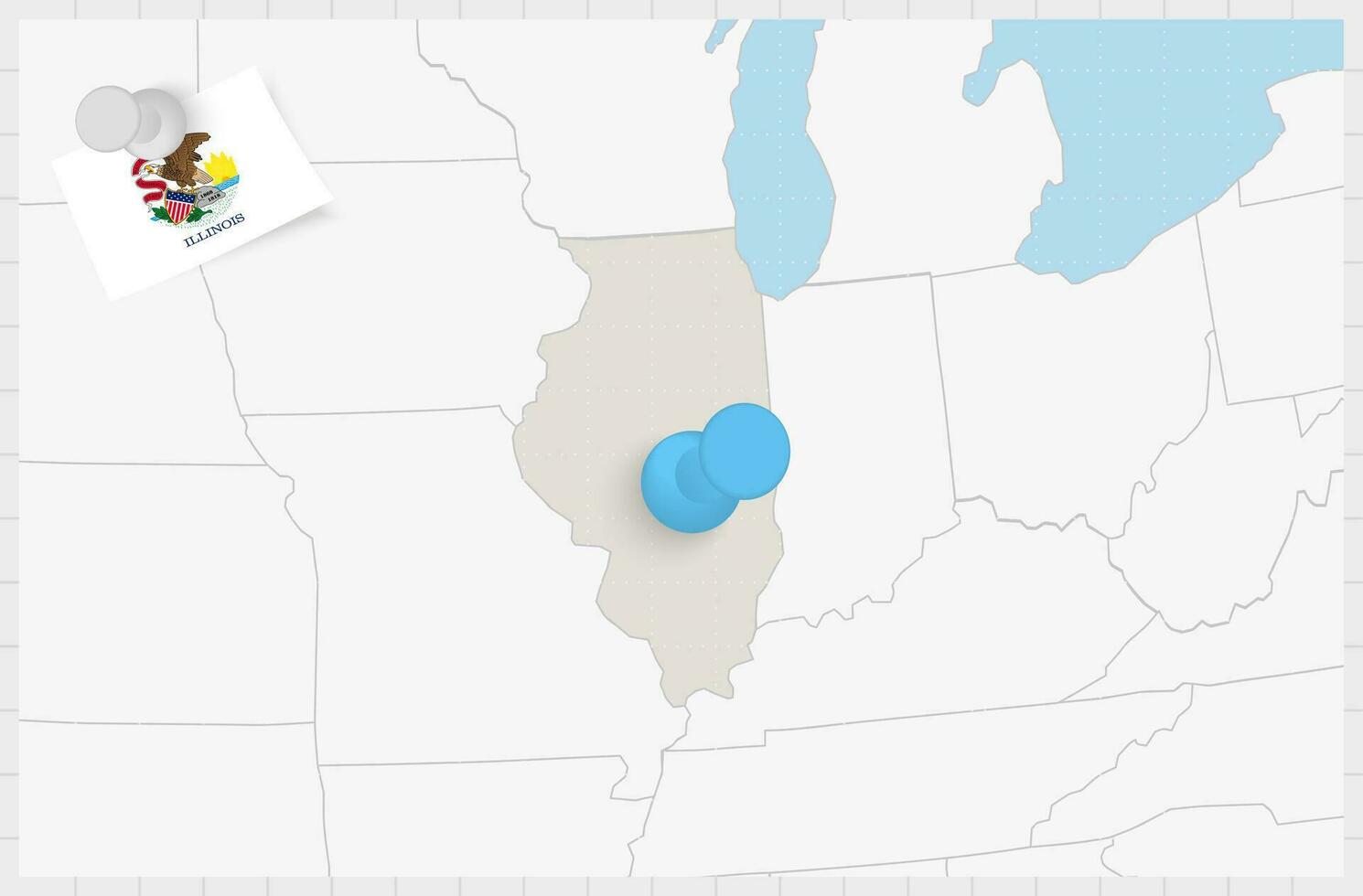 Map of Illinois with a pinned blue pin. Pinned flag of Illinois. vector