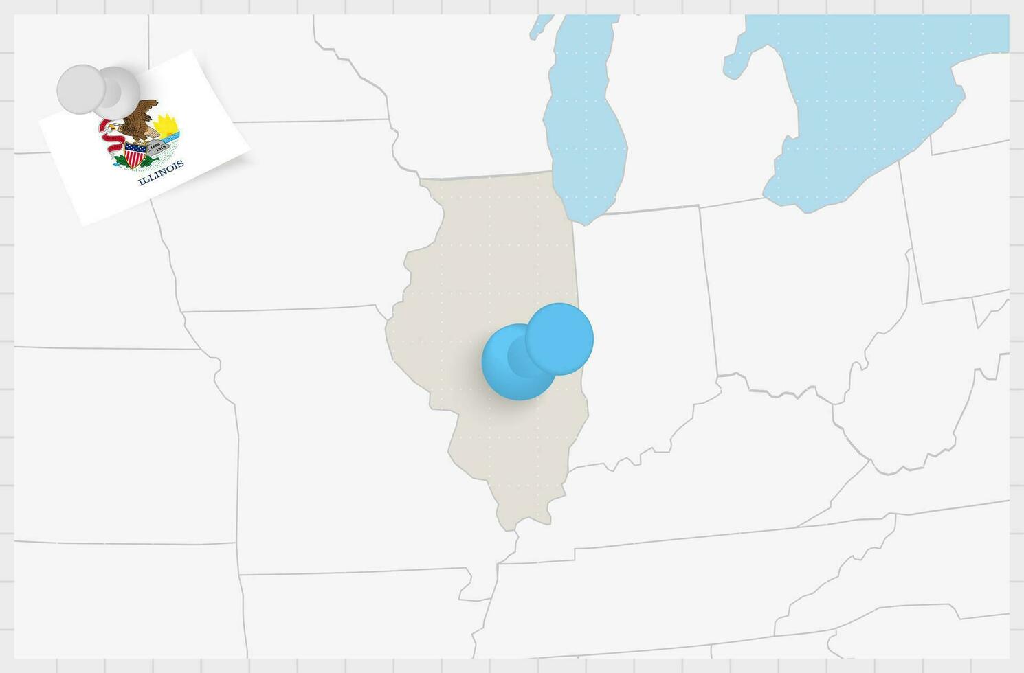 mapa de Illinois con un clavado azul alfiler. clavado bandera de Illinois. vector