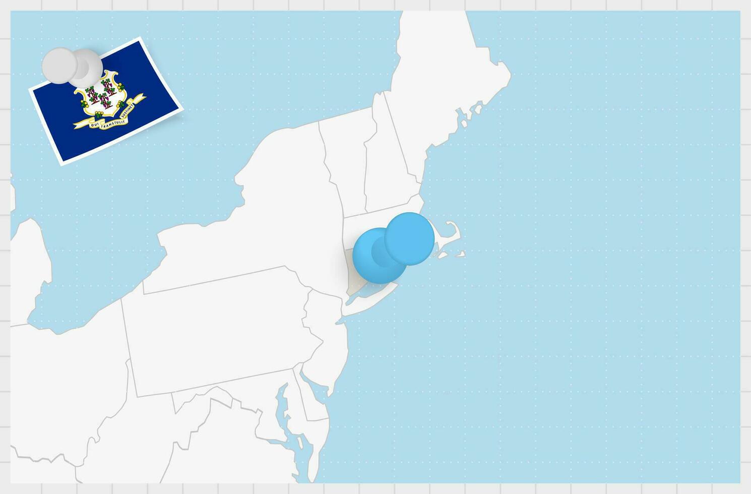 mapa de Connecticut con un clavado azul alfiler. clavado bandera de Connecticut. vector