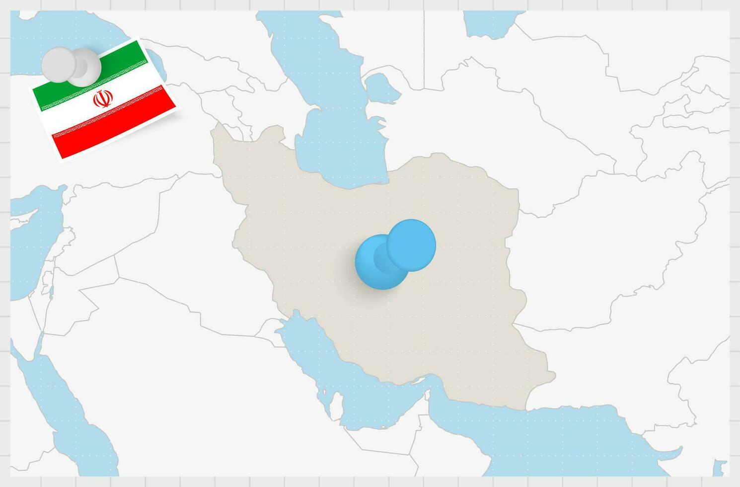 Map of Iran with a pinned blue pin. Pinned flag of Iran. vector