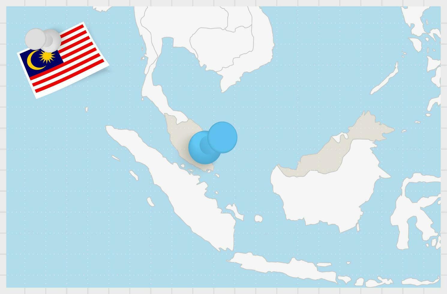 Map of Malaysia with a pinned blue pin. Pinned flag of Malaysia. vector