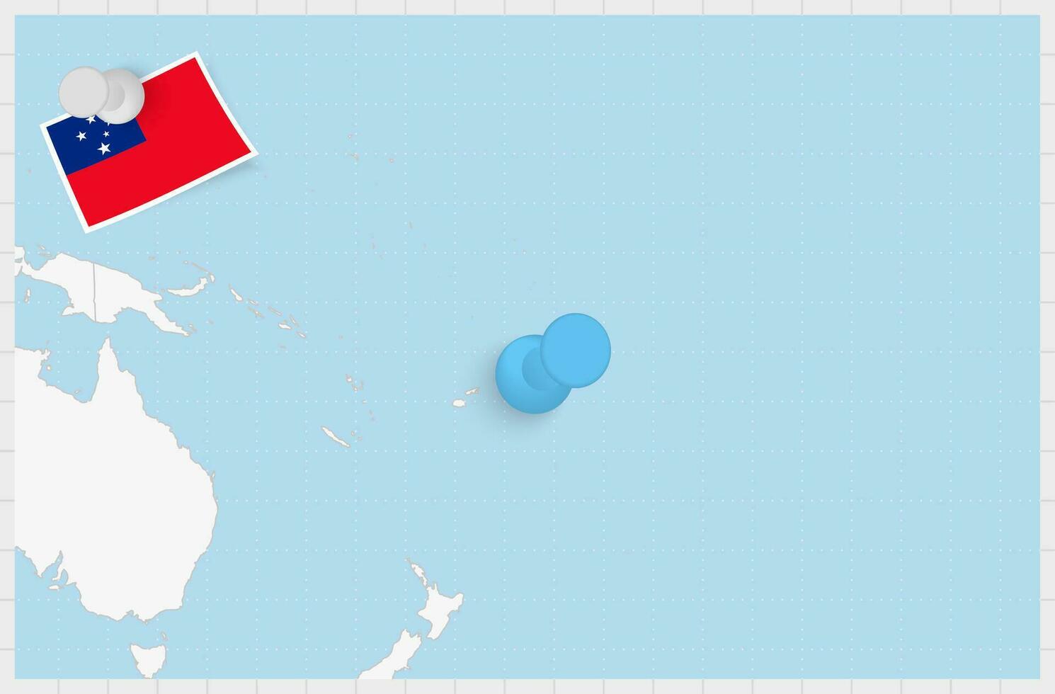 Map of Samoa with a pinned blue pin. Pinned flag of Samoa. vector