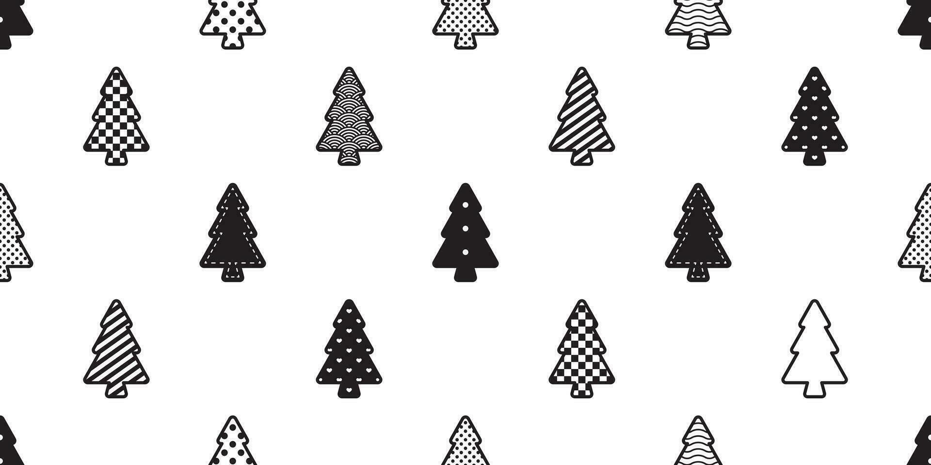 christmas tree seamless pattern vector checked polka dot striped heart wood forest scarf isolated cartoon tile wallpaper repeat background illustration doodle design