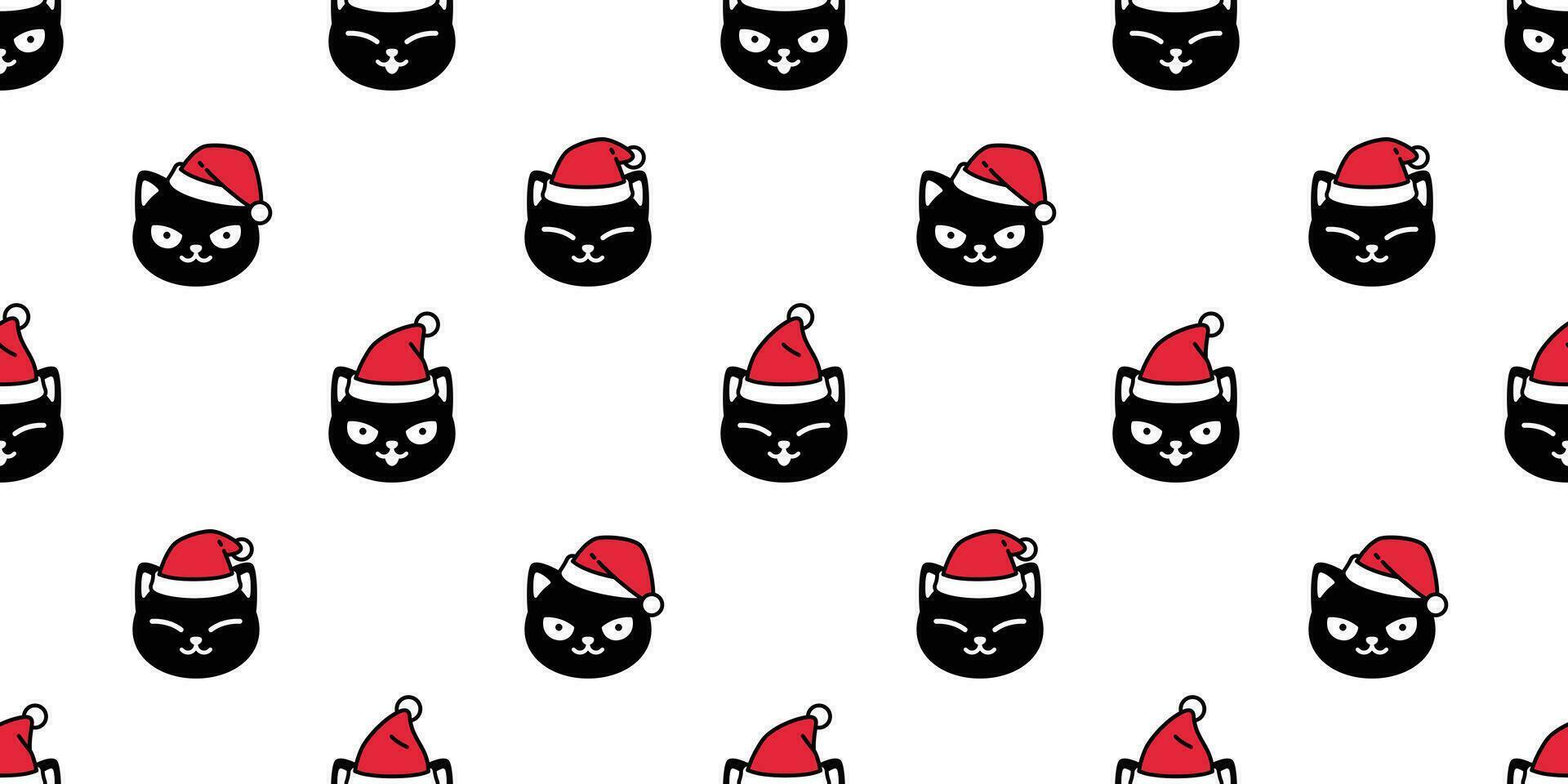 cat seamless pattern Christmas vector Santa Claus hat kitten cartoon scarf isolated repeat wallpaper tile background illustration doodle design