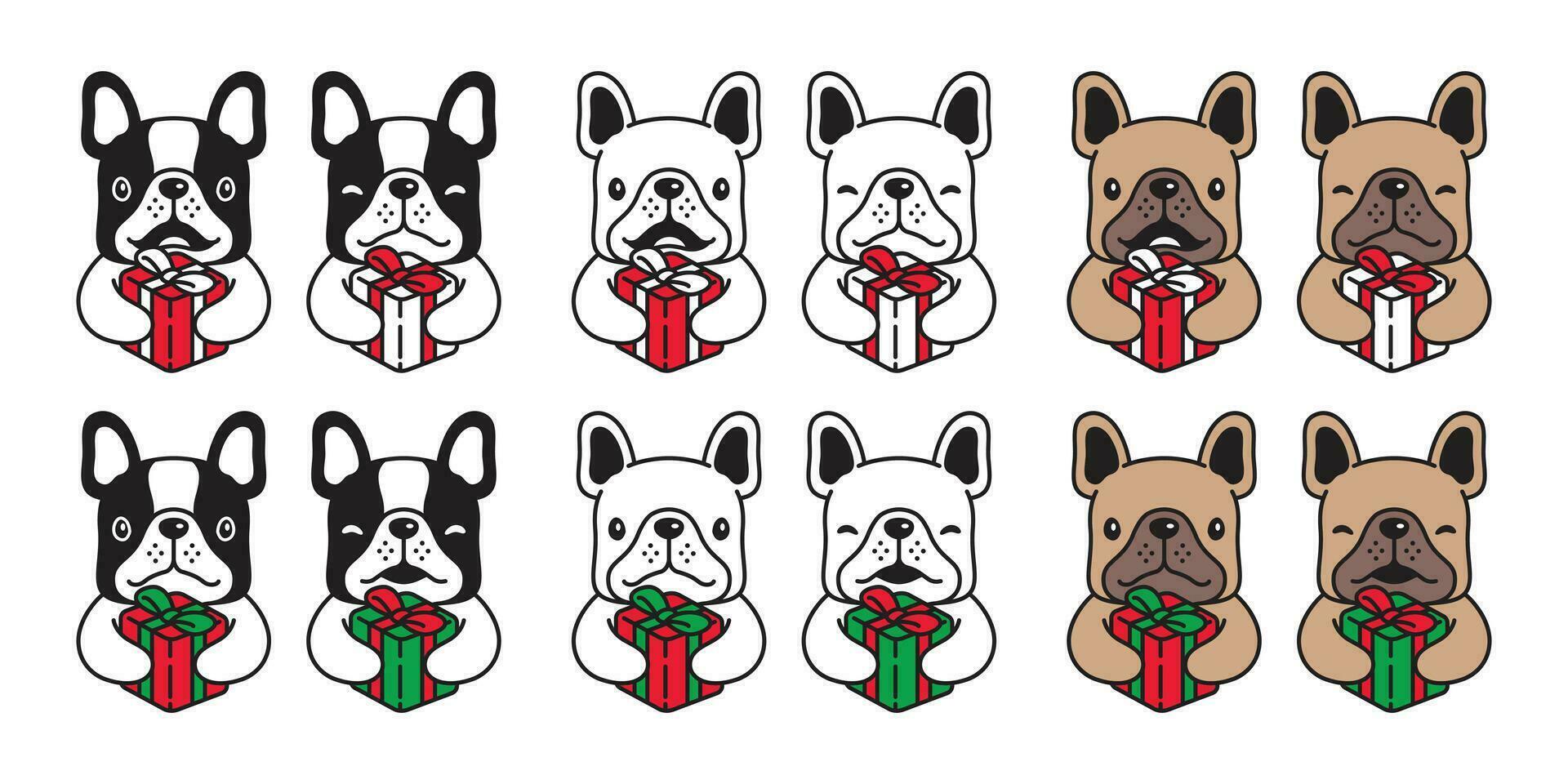dog vector french bulldog Christmas Gift box Santa claus pet icon cartoon character symbol breed illustration design