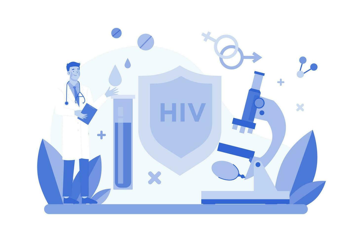 Medical Workers With HIV Test Tubes Are Researching On Aids Blood vector