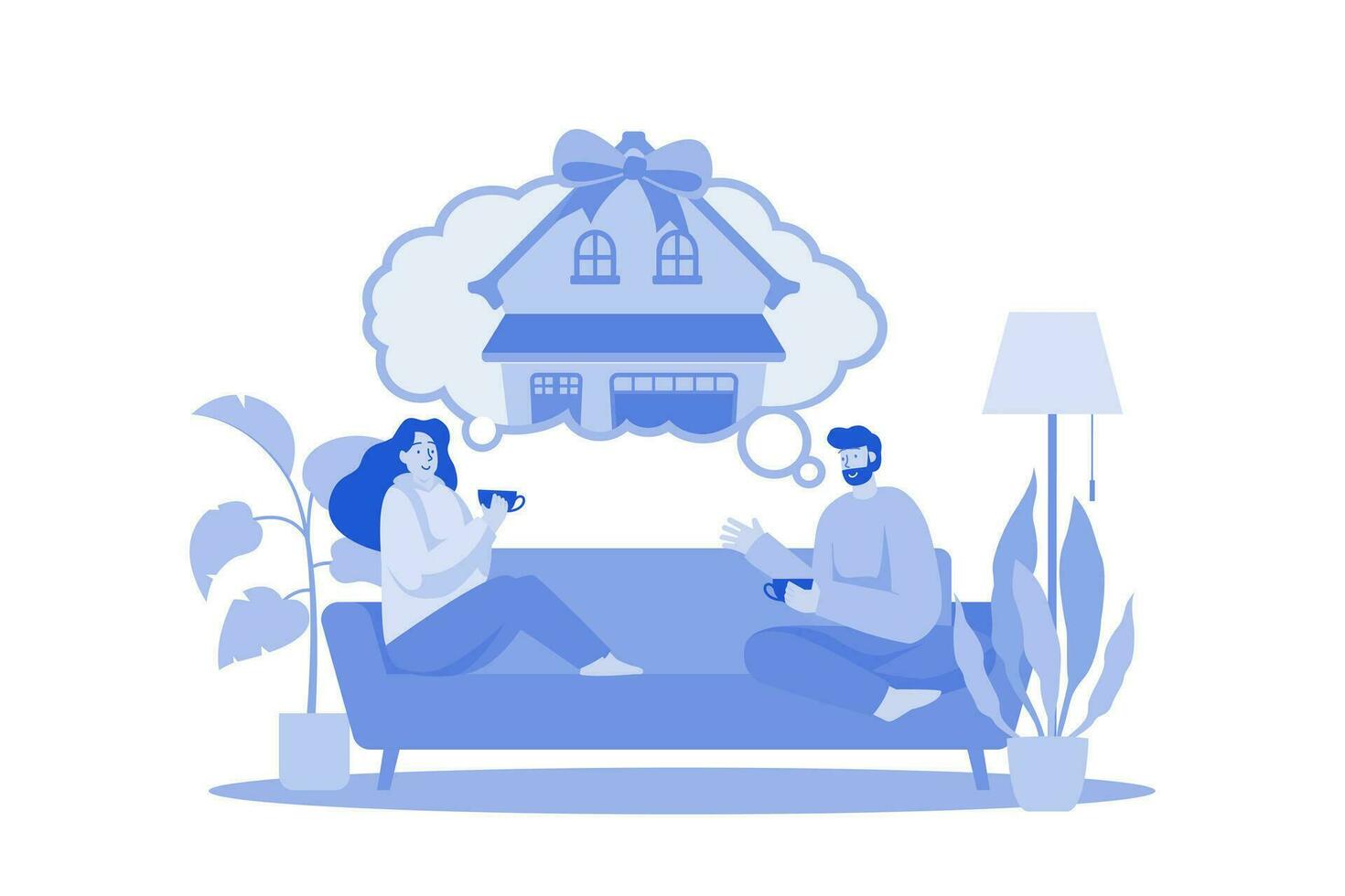 Couple Sitting On The Sofa Thinking About New House vector