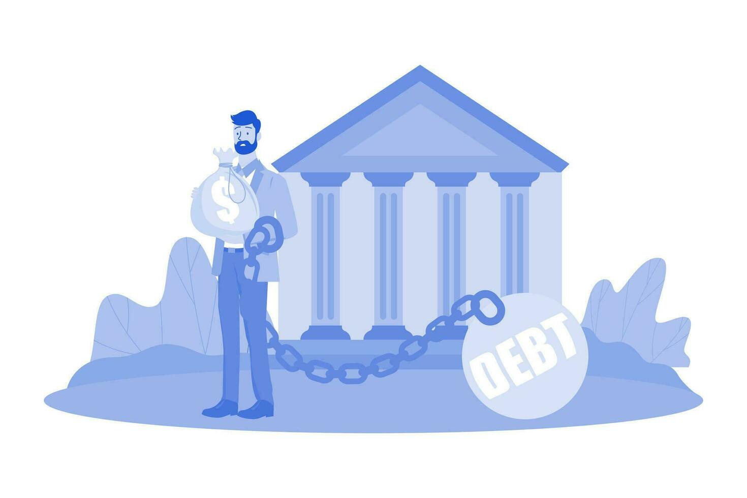Man Under Debt From The Bank vector