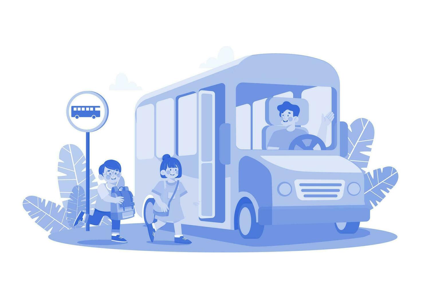 Students Go To School By School Bus vector