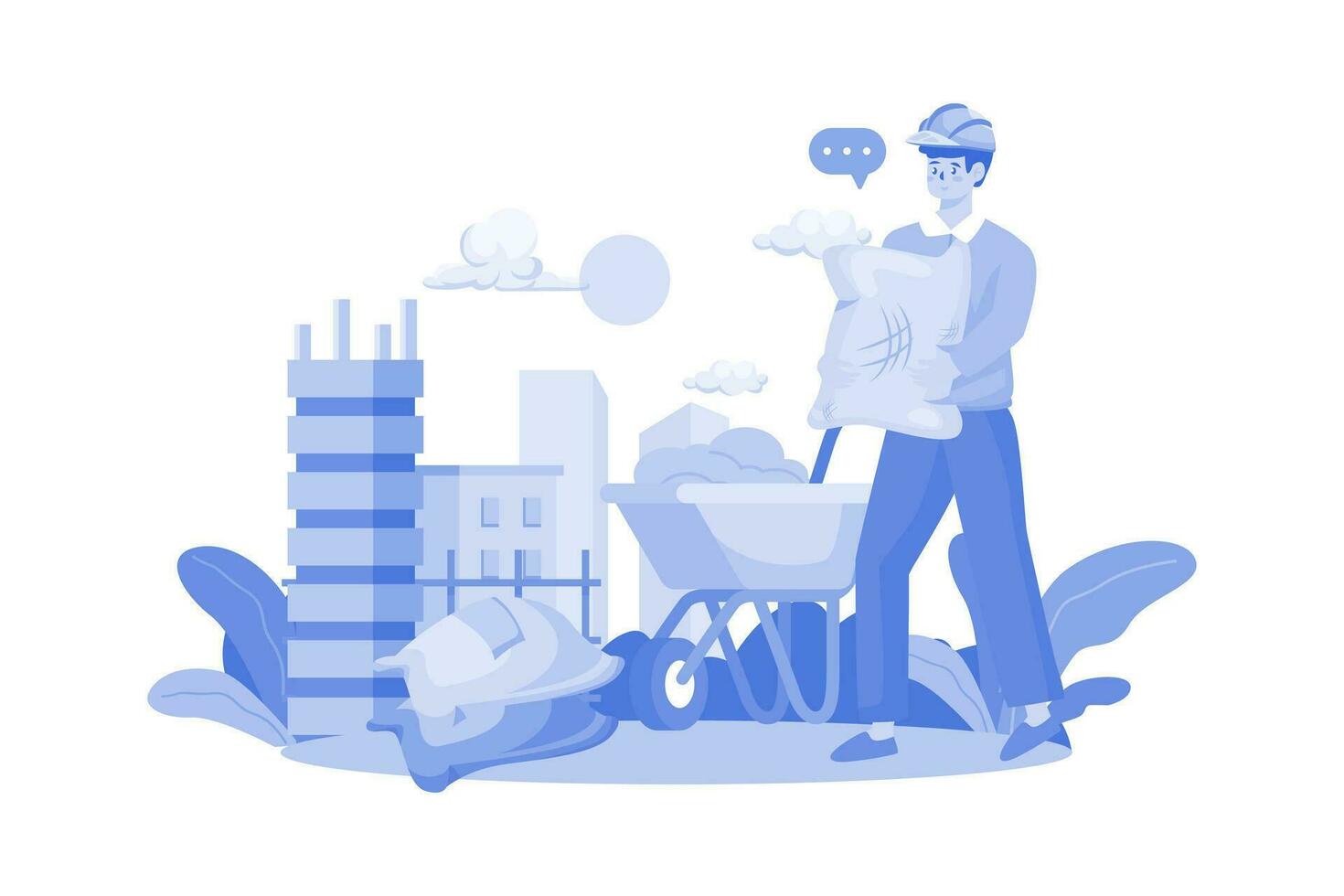 trabajador de la construcción con bolsa de cemento vector