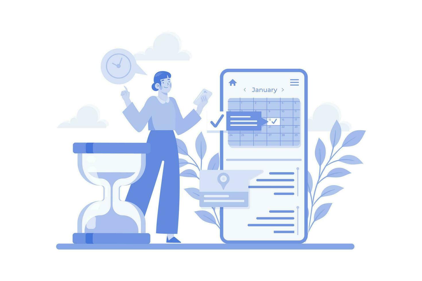 Girl Checking Her Meeting Schedule On A Mobile App vector