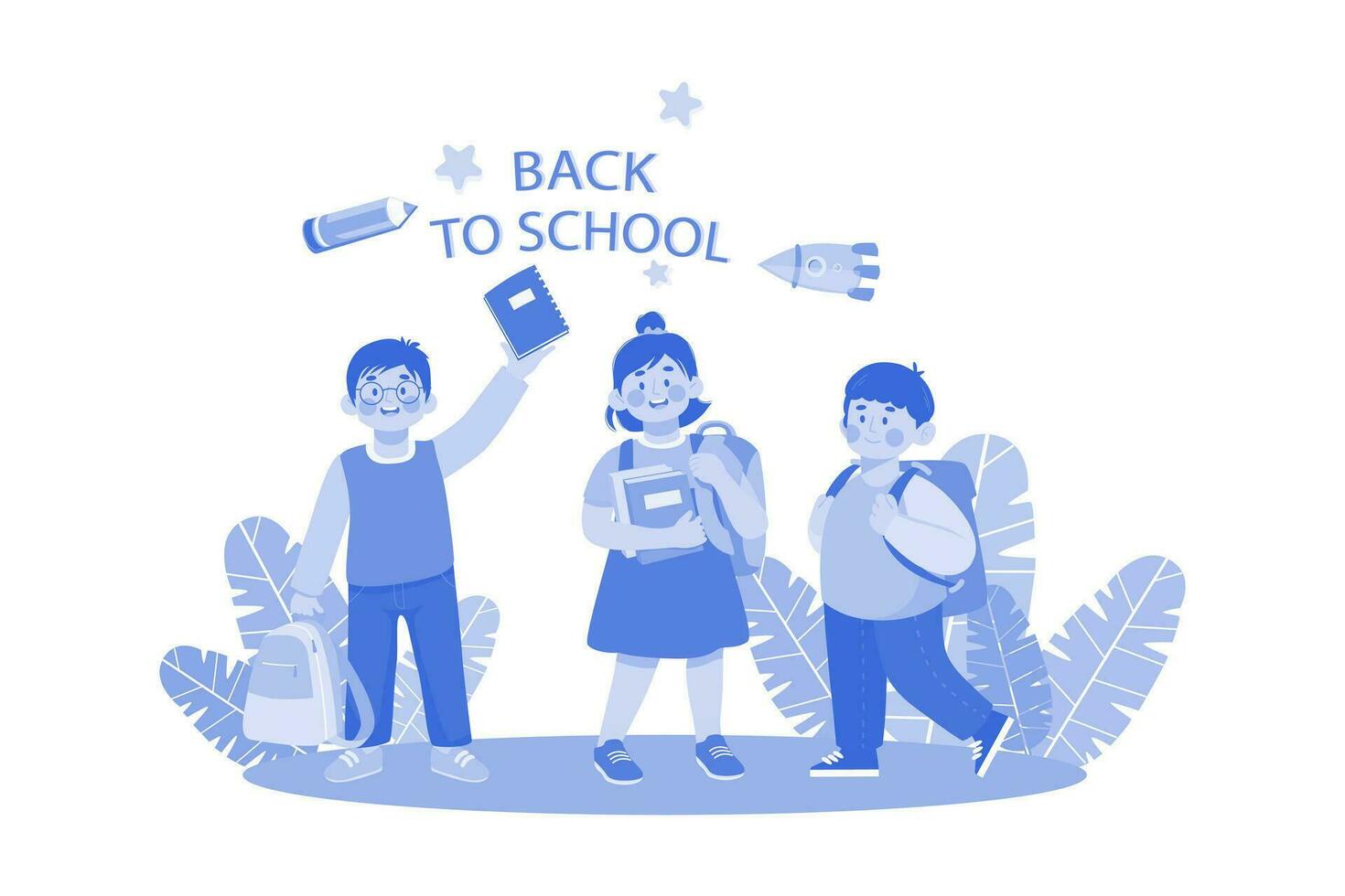 Children With Backpacks Are Ready To Go Back To School vector